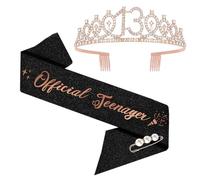 13th Birthday Sash and Tiara, Happy 13th Birthday Crown Birthday Gift for Girl, Teenager Thirteen Years Old Birthday Tiara Crowns for Girls Gift (Rose Gold)