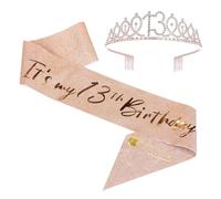 13th Birthday Sash and Tiara Set Rose Gold Birthday Sash Crown Birthday Party Favors Supplies for Girls Birthday Party