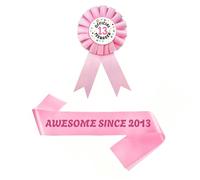 13th Birthday Sash Badge Kit - 2 Pcs Pink Awesome Since 2013 Birthday Sash Official 13 Teenager Award Ribbon Badge for Girls Happy 13 Year Old Birthday Decorations Supplies and Teenager Party Gifts