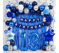 13th Blue Birthday Decorations for Boys Kids Happy Birthday Banner Balloons