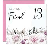 13th Friend Birthday Card Floral Elegant Best Friend Birthday Card for 13 Year old teenage Kids thirteen, thirteenth
