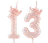 13th Glitter Orange Crown Birthday Candles, Light Orange Birthday Number Candle for Cake Topper Decorations Girls Wedding Anniversary Celebration Happy Party Supplies