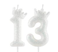 13th Glitter White Crown Birthday Candles, Classic White Birthday Number Candle for Cake Topper Decorations Girls Wedding Anniversary Celebration Happy Party Supplies