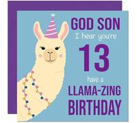13th God Son Llama Birthday Card - Llamazing - Funny Llama God-Sons Birthday Card for 13 Year old teenage Kids thirteen, thirteenth