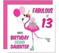 13th GrandDaughter Birthday Card - Fabulous Flamingo - Pink Cute Granddaughters Birthday Card for 13 Year old teenage Kids thirteen, thirteenth