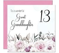 13th Great Granddaughters Birthday Card - Floral Elegant Birthday Card for 13 Year old teenage Kids thirteen, thirteenth