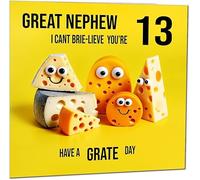 13th Great Nephew Birthday Card - Cheese Pun Funny Great Nephews Birthday Card for 13 Year old teenage Kids thirteen, thirteenth
