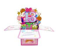13th Happy Birthday Card, 3D Birthday Pop Up Cards with Envelope, 3D Shiny Greeting Pop Up Birthdays Cards, Creative Boxed Birthdays Sweet Card for Best 13 Year Old Girl Daughter Granddaughter Gift