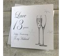 13th Lace Wedding Anniversary-To my Husband Handmade Card - Champagne Flutes - by WHITE COTTON CARDS BD113-H