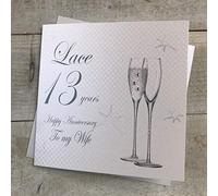 13th Lace Wedding Anniversary-To my Wife Handmade Card - Champagne Flutes - by WHITE COTTON CARDS BD113-W
