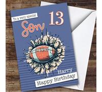13th Son Rugby Ball Teenager Boys Custom Personalised Birthday Card - Personalised Birthday Greeting Card for Kids, Custom Birthday Card