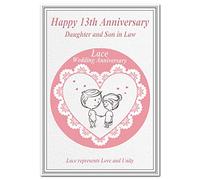 13th Wedding Anniversary cards Lace 13 Thirteen Year Happy Unique Greeting (Daughter and Son in Law card - Cute Couple)