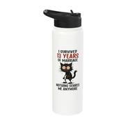 13th Wedding Anniversary, I Survived 13 Years of Marriage Stainless Steel Insulated Water Bottle