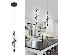 13W Modern Spiral Led Pendant Light Fixture, Cold White 5500K Minimalist Integrated LED Hanging Lamp, Adjustable Hanging Island Light Fixture for Bedroom Living Room Kitchen Sink, 1 Pack (Black)