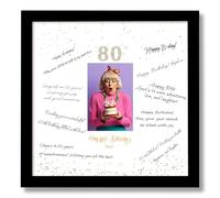 13x13 Birthday Signature Frame with Plexiglass Cover - Holds 4x6 Photos, 80th Birthday Decorations, Alternative Guest Book Gifts for Men & Women, 80th Party Favors, Wall Display & Supplies, Black