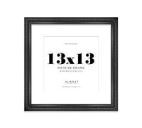 13x13 Black Ornate Photo Frame With White Mat For 11x11 Picture, Ready to Hang or Stand, 1 Pack