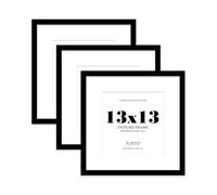 13x13 Black Picture Frame with Mount for 11x11 Photos, Prints - Modern Square Wall Frame, Set of 3