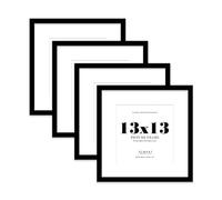 13x13 Black Picture Frame with Mount for 11x11 Photos, Prints - Modern Square Wall Frame, Set of 4