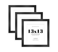 13x13 Black Square Frame With Mount for 11x11 Pictures 28mm Edge Frame Display with Wall Hooks, 3 Pack