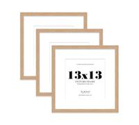 13x13 Oak Picture Frame with Mount for 11x11 Photos, Prints - Modern Square Wall Frame, Set of 3