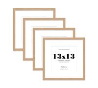 13x13 Oak Picture Frame with Mount for 11x11 Photos, Prints - Modern Square Wall Frame, Set of 4
