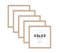 13x13 Oak Picture Frame with Mount for 11x11 Photos, Prints - Modern Square Wall Frame, Set of 5