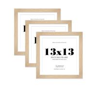 13x13 Oak Square Frame With Mount for 12x12 Pictures 28mm Edge Frame Display with Wall Hooks, 3 Pack