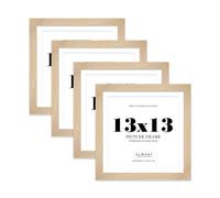 13x13" Oak Square Frame With Mount for 12x12" Pictures 28mm Edge Frame Display with Wall Hooks, 4 Pack