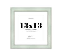 13x13" Sage Green Square Picture Frame with 10x10" Mount - Shabby Chic Photo Frame with Distressed Finish, Gold Trim, Wall Hooks, 37mm Edge - 1 Pack