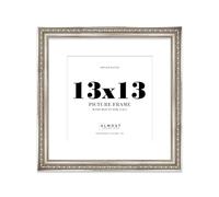 13x13 Silver Ornate Photo Frame With White Mat For 11x11 Picture, Ready to Hang or Stand, 1 Pack