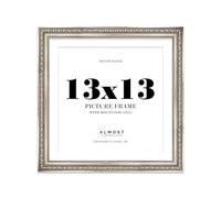 13x13 Silver Ornate Photo Frame With White Mat For 12x12 Picture, Ready to Hang or Stand, 1 Pack