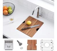 13x15 Inch Stainless Steel Small Undermount Bar Sink Workstation - 16 Gauge Ledge RV Kitchen Single Bowl Wet Bar Prep Sink with Accessories