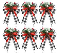 13x15cm Large Christmas Bows 6 Pack Holiday Ornament(Black and White)