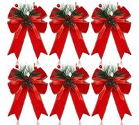 13x15cm Large Christmas Bows 6 Pack Holiday Ornament(Pure red plush)