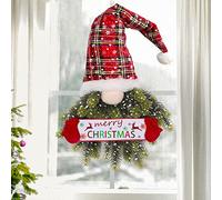 13x27in Christmas Gnome Wreath Artificial Pine Spruce Wreath with Merry Christmas Sign for Home Front Door Window Wall