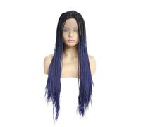 13x3 Lace Front Wig Heat Resistant Fiber Synthetic Twist Braid Half Hand Tied Wigs Black to Blue Color Adds Volume(26inch)