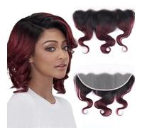 13x4 1B99J Body Wave HD Lace Frontal Ear to Ear Frontal 100% Brazilian Virgin Hair Swiss Lace Closure Human Hair Ombre Burgundy 16 Inch