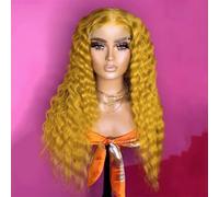 13X4 26 Inches Lace Front Wig Glueless Natural Looking Long Loose Wave Wig Daily Use Synthetic Hair Yellow 26inches-Lace Front