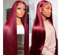 13x4 Burgundy Lace Front Wigs, 99J Pre Drawn Human Hair HD Lace Front Wig Glueless Red Wig Coloured Lace Front Wigs