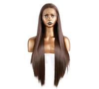 13x4 Chocolate Brown Lace Front Wig Synthetic Hair HD Transparent Straight Glueless Wigs Pre Plucked for Women(24inch)