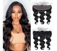 13x4 Ear to Ear Transparent HD Lace Frontal Closure - 12A Unprocessed Brazilian Virgin Body Wave Human Hair - 150% Density Free Part 22 Inch Full Lace Front - Natural Color