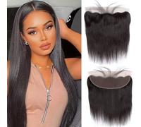13x4 Ear to Ear Transparent Swiss Lace Frontal Closure 12A Unprocessed Brazilian Virgin Human Hair 18 Inch Silky Straight Full Lace Frontal Closure Pre-Plucked Natural Black Color