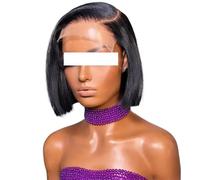 13x4 HD Bone Straight Short Bob Wig Brazilian Human Hair 220% Density Lace Frontal with 4x4 5x5 Closure Pre Plucked for Women(220%,4X4 GLUELESS WIGS_12IN)