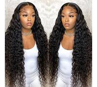 13x4 HD Lace Front Wigs Human Hair 180 Density 26 inch Water Wave Lace Front Wigs Brazilian Curly Human Hair Wigs for Black Women Pre Plucked with Baby Hair Natural Color
