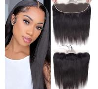 13x4 HD Lace Frontal Closure 14 Inch Straight Lace Frontal Human Hair 100% Unprocessed Brazilian Virgin Hair Ear to Ear Swiss HD Transparent LaceClosure Only Pre Plucked Natural Black