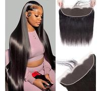 13x4 HD Lace Frontal Closure 20 Inch Straight Lace Frontal Human Hair 100% Unprocessed Brazilian Virgin Hair Ear to Ear Swiss HD Transparent Lace Closure Only Pre Plucked 1B Black