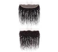 13x4 HD Lace Frontal Closure Kinky Curly Ear to Ear Human Hair Extensions 150 Density Natural Black Wear and Go(14inch)