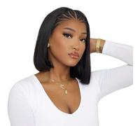 13x4 HD Transparent Lace Front Human Bob Hair Wigs Natural Black 18inches Glueless Curly Braided(10inch)