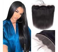 13x4 Lace Frontal Closure Ear to Ear HD Lace Frontal 14 Inch Brazilian Straight Frontal HD Closure Virgin Human Hair Frontal Lace Closure Natural Black 150% Density