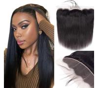 13x4 Lace Frontal Closure Straight Ear to Ear HD Lace Frontal Pre Plucked Brazilian Virgin Human Hair Frontals Free Part Hair Extensions Natural Black 20 Inch